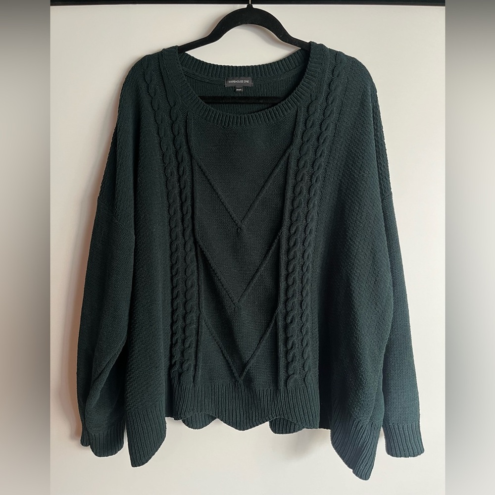 Dark Green Cable Knit Sweater